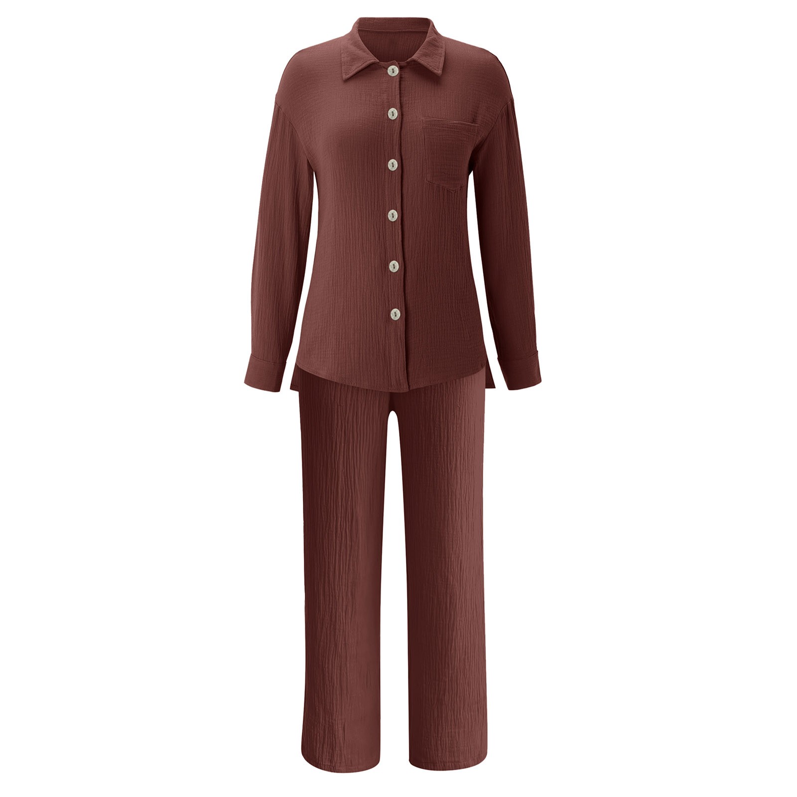thumbnail image 4 of Conjunto de 2 piezas para mujer: pantalones anchos y blusa con cuello en V - Ropa informal con cintura elástica - Poliéster, S-XL, 4 of 5